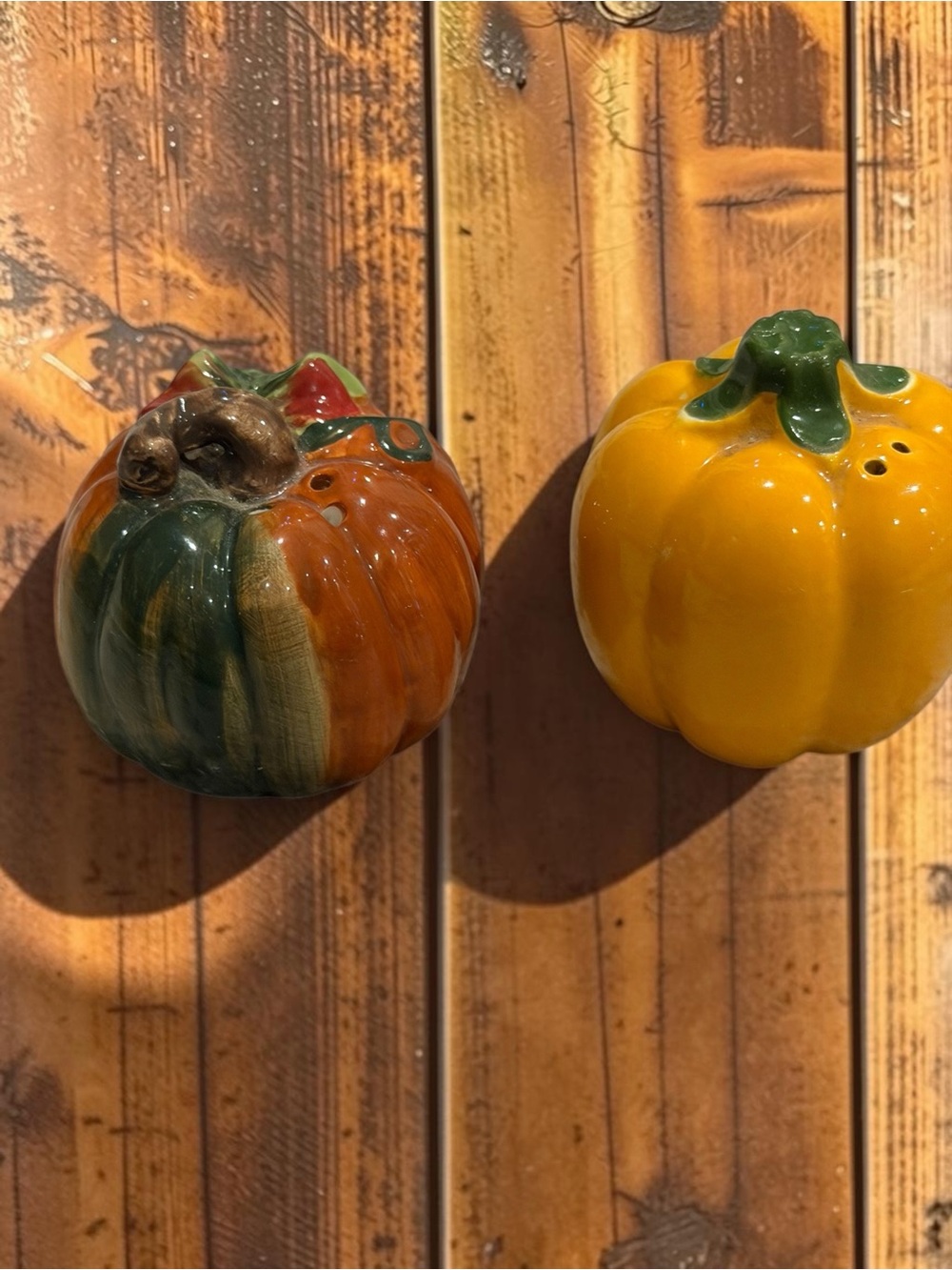 Ceramic Mini Pumpkin Salt Pepper Shaker Set Multicolor Yellow Fall Decor